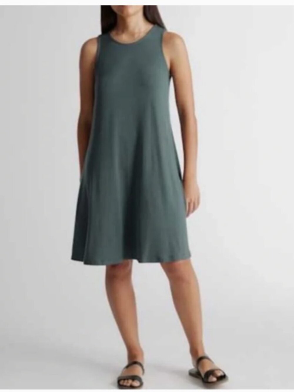 Quince Tencel Jersey Mini Swing Dress in Dark Olive Size Small